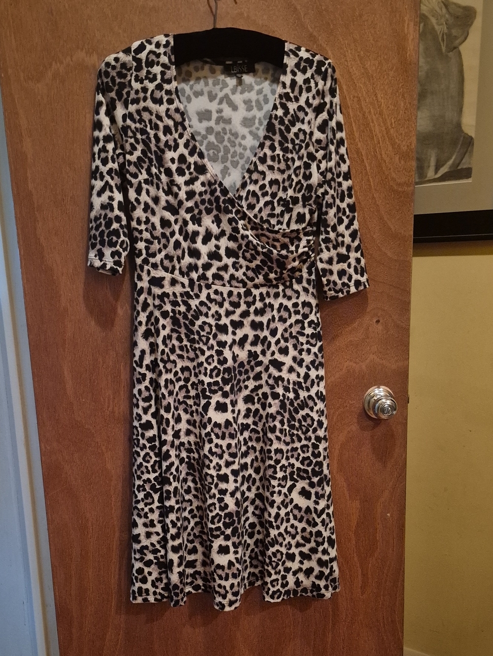 Leopard Print Wrap Dress in Black and Cream